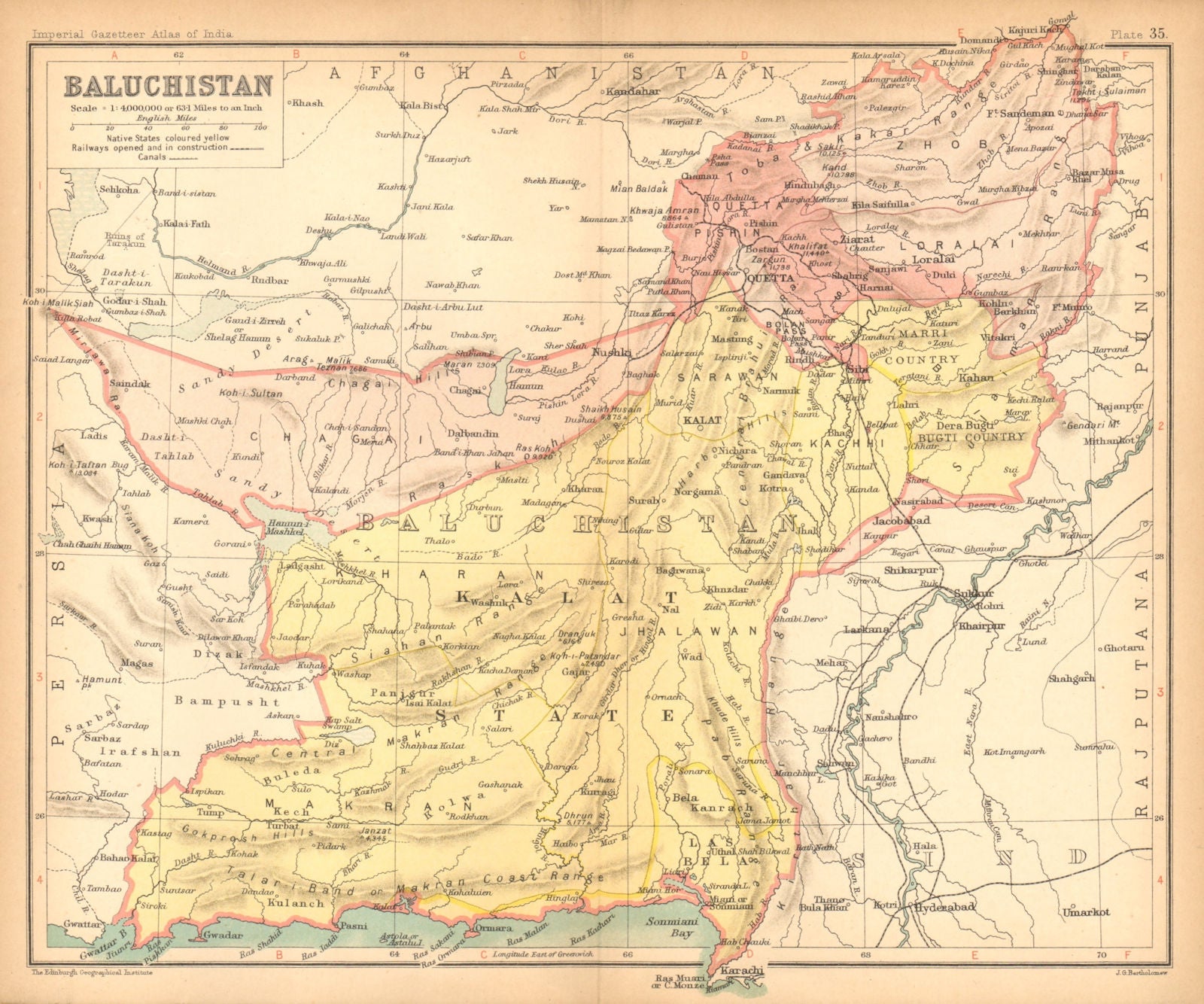 'Baluchistan'. British India/Pakistan province. Balochistan 1909 old map